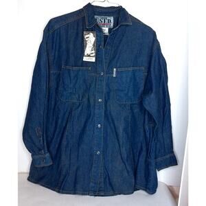 Vintage Get Used Classic Jeans By Elie Denim Snap Button Shirt Size Small New